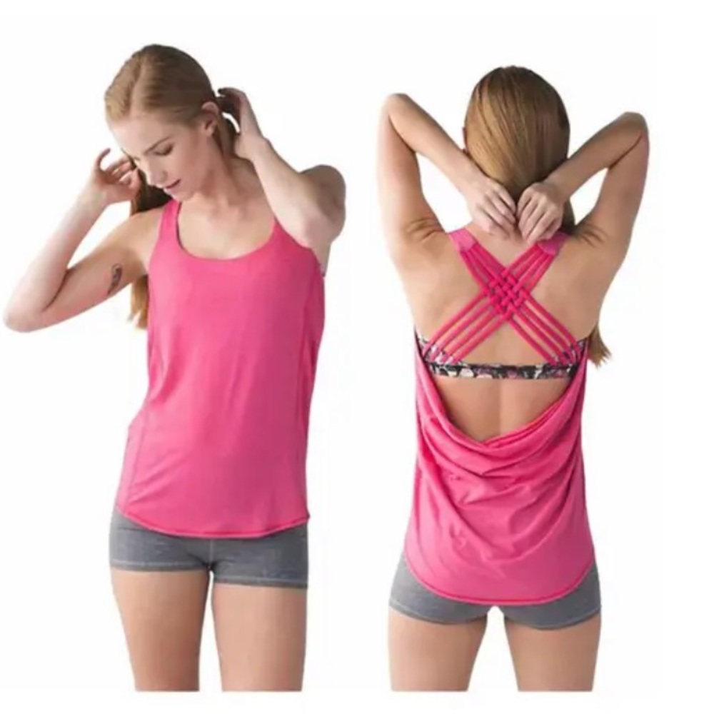 Lululemon Free To Be Wild Tank Top Pink Fly Butterfly Angel Built In Bra Size 2